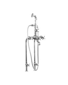 Sigma 7.00481521.42 Floor Mount Tub Filler with Telephone Handle Hand Shower, Risers, and Shut-off Kit in Satin Nickel