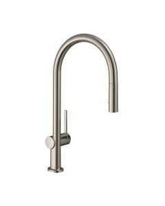 Hansgrohe 72857801 Talis N 1.5 GPM Deck Mounted Single Hole High Arc O-Style 2-Spray Pull Down Kitchen Faucet in Steel Optic