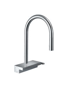 Hansgrohe 73831001 Aquno Select 1.75 GPM HighArc Single Hole 3-Spray Pull Down Kitchen Faucet with Toggle Spray Diverter and sBox in Polished Chrome