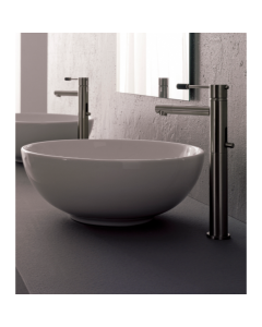 Scarabeo 8009W Nameeks Contemporary Design Above Counter Round Ceramic Sink in White. Stylish Vessel Bathroom Wash Basin Without Overflow.