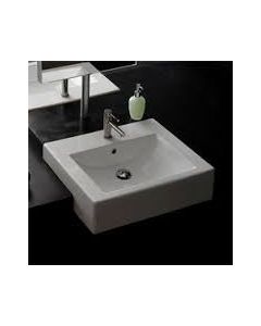 Scarabeo 8025D W Semi-Recessed Ceramic Washbasin With Overflow In White