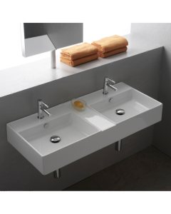 Scarabeo 8035W Contemporary Design Rectangular Double Ceramic Sink, White Finish