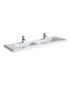 Laufen 8.1443.9.000.104.1 Living Style 66" L X 19" W X 2" H Rectangular Wall Mounted Single Hole Double Console Sink without Overflow in White 