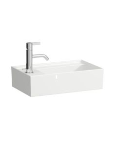 Laufen 8153350001121 Kartell 19" L X 11" W X 5" H Wall Mounted Round Bathroom Sink with Right Basin, without Overflow, Concealed Waste in White