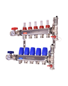Legend 8330P-10-10 M-8330P Stainless Steel Pro, Isolation Valves with Thermometer, Auto Air Vent - Fill/Purge Adapter, Mounting Bracket 10 Port ss Manifold With Purge 1"