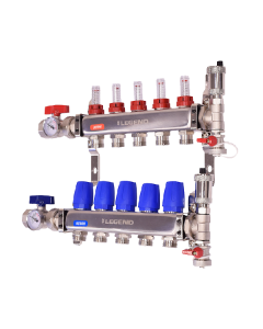 Legend 8330P-10-7 M-8330P Stainless Steel Pro, Isolation Valves with Thermometer, Auto Air Vent - Fill/Purge Adapter, Mounting Bracket 7 Port ss Manifold With Purge 1"
