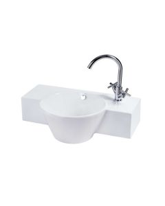 Galassia 8859 Arke Console Washbasin 31.8" X 19.6" with Left Basin in White, One Faucet Holes, Fixing Kit Included (Base Sold Separately)
