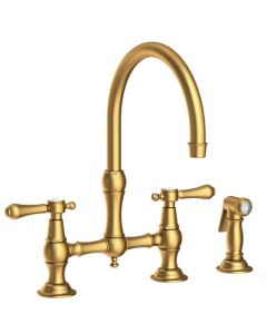 Newport Brass 9458/10 Chesterfield Bridge Kitchen Faucet with Sidespray in Satin Bronze PVD