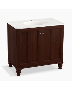 Kohler 99518-LG-1WG Damask 36" bathroom vanity cabinet with furniture legs and 2 doors in cherry tweed