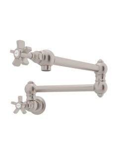 Rohl A1451XSTN-2 Acqui Italian Kitchen Wall Mount Swing Arm Pot Filler in Satin Nickel