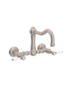 Rohl A1456LPSTN-2 Acqui Italian Kitchen Wall Mount Column Spout Bridge Faucet in Satin Nickel