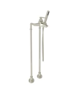 Rohl AKIT3001NLVPN Vincent Exposed Floor Mount Tub Filler With Handshower And Pillar Legs Or Supply Unions in Polished Nickel