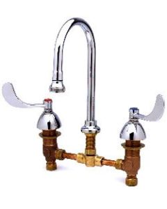 T&S Brass B-2865 Medical Faucet, Deck Mount, 8" Centers, Rigid Gooseneck with RoseSpray, 6" Wrist Handles