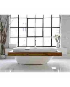 WetStyle BBE01-R-PC-MA-S38 Be Collection Freestanding Soaker Tub With Surround Wood Shelf in White Matte