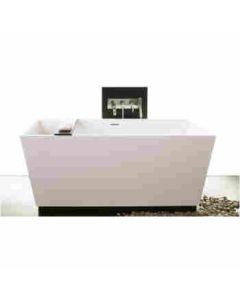 WetStyle BC0803-2-PC-GA Cube Collection Freestanding Soaker Tub With Wooden Base in White True High Gloss