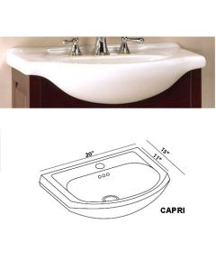 Empire C20W1 Capri Collection 20 Inch Ceramic Sink, 1-hole in White