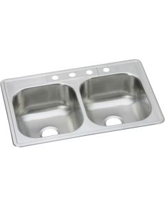 Elkay DSE233225 Dayton Stainless Steel 33" x 22" x 8-1/16", Equal Double Bowl Drop-in Sink