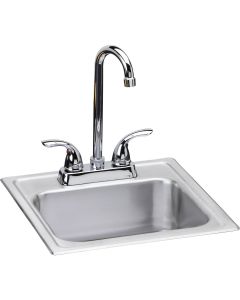 Elkay DSEP1515C Dayton Stainless Steel 15" x 15" x 6", Single Bowl Drop-in Bar Sink + Faucet Kit