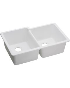 Elkay ELGU250RWH0 Quartz 33x20.5x9.5 Dbl UMnt Sink White
