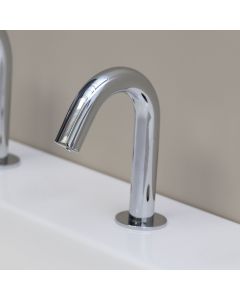 Lacava EX13-CR Zoom Electronic deck-mounted touch-free soap dispenser with goose-neck spout.(AC-DC) Input Voltage:120V. Inlcudes bottle kit, transformer and battery pack. SPOUT: 3 5/8", H: 5 1/2". in Polished Chrome