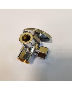 Granite Brass Supply Dual Outlet Angle Stop Valve, Multi Turn Handle, 1/2" Solder x 3/8" Solder x 3/8" Solder