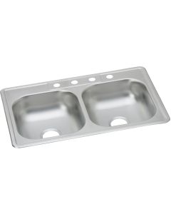 Elkay K233224 Dayton Stainless Steel 33" x 22" x 6-1/16", Equal Double Bowl Drop-in Sink