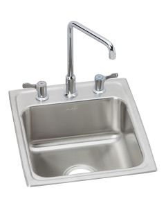 Elkay LH1720C Lustertone Classic Stainless Steel 17" x 20" x 7-5/8", Single Bowl Drop-in Bathroom Sink + Faucet Kit