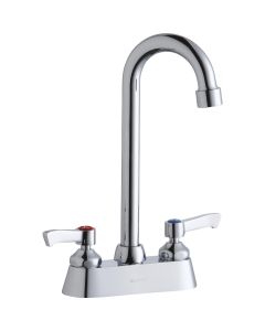 Elkay LK406GN05L2 4" Centerset with Exposed Deck Faucet with 5" Gooseneck Spout 2" Lever Handles Chrome
