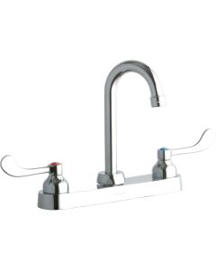 Elkay LK810GN04T4 8" Centerset with Exposed Deck Faucet with 4" Gooseneck Spout 4" Wristblade Handles Chrome