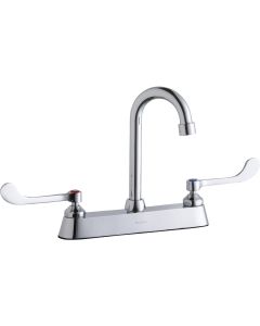 Elkay LK810GN04T6 8" Centerset with Exposed Deck Faucet with 4" Gooseneck Spout 6" Wristblade Handles Chrome