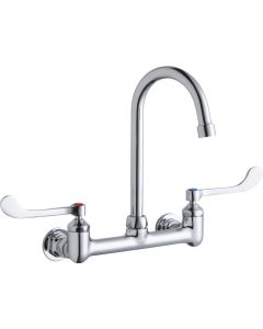 Elkay LK940GN05T6H Scrub/Handwash 8" Centerset Wall Mount Faucet w/5" Gooseneck Spout 6" Wristblade Handles 1/2in Offset Inlet