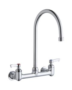 Elkay LK940GN08L2H Scrub/Handwash 8" Centerset Wall Mount Faucet with 8" Gooseneck Spout 2" Lever Handles 1/2in Offset Inlets