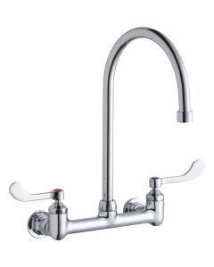 Elkay LK940GN08T4H Scrub/Handwash 8" Centerset Wall Mount Faucet w/8" Gooseneck Spout 4" Wristblade Handles 1/2in Offset Inlet