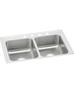 Elkay LR33210 Lustertone Classic Stainless Steel 33" x 21-1/4" x 7-7/8", Equal Double Bowl Drop-in Sink