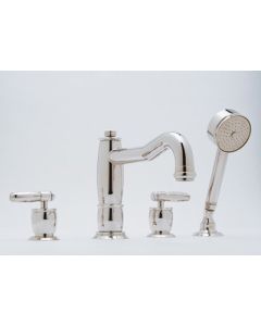 Rohl MB1933XMPN Contemporary / Modern Deck Mounted Gotham Spout with Pop-Up Waste with Hand Shower from the Michael Berman Bath Collection Cross Handles Polished