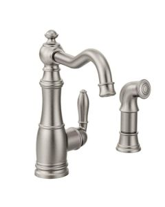 Moen S72101SRS Weymouth Single Hole Kitchen Faucet Spot Resist in Stainless With Sidespray