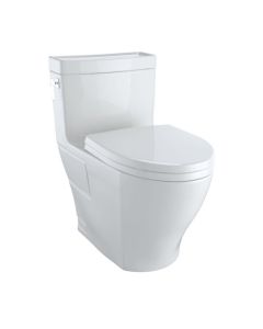 Toto MS626124CEFG#11 Aimes WASHLET+ One-Piece Elongated 1.28 GPF Universal Height Skirted Toilet with CEFIONTECT in Colonial White