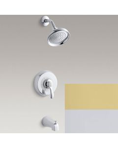 Kohler P12007-4S-CB Fairfax Bath and shower faucet trim with slip-fit spout in polished chrome with vibrant polished brass accents