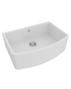 Rohl RC3021WH Waterside Shaws Classic Single Bowl Bowed Farmhouse Apron Front Fireclay Kitchen Sink in White