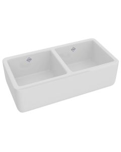 Rohl RC3719WH Lancaster Shaws Original Two Bowl Farmhouse Apron Front Fireclay Kitchen Sink in White