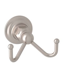Rohl ROT7DSTN Acqui Italian Bath Wall Mount Double Robe Hook in Satin Nickel