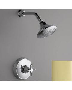 Kohler T465-3C-PB Memoirs Rite-Temp pressure-balancing shower faucet trim with Classic design and cross handle, valve not included in vibrant polished brass