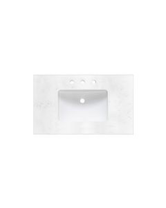 Fairmont Designs TQ2-S3722CQ8 37" Rectangular Quartz Vanity Top with Backsplash In Carrera, Faucet Holes: 3 Hole