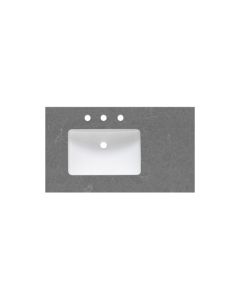 Fairmont Designs TQ2-S3722SG8L 37" Rectangular Offset Quartz Vanity Top with Backsplash In Spectre Gray (Vanity Base Sold Separately)