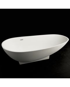 Lacava TUB04-001M Ovale Free-standing soaking bathtub made of white solid surface with an overflow and polished chrome drain, net weight 232lbs. Water capacity 87 gal.W: 70 7/8”D: 32 1/4” H: 20 1/4” in Matte White
