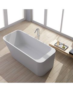 Lacava TUB08-001M Light Free standing soaking bathtub made of white solid surface with overflow and solid surface pop up drain water capacity 84.5 gal W: 67 1/2", D: 29 1/2", H: 21 1/2", NET 330 LBS in Matte White