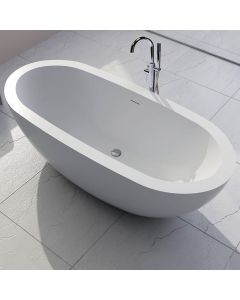 Lacava TUB09-001M ARMOSA Free-standing soaking bathtub made of white solid surface with an overflow andndrain, net weight 364 lbs, water capacity 73 Gal.W: 70 7/8” D: 31 1/2” H: 23 5/8” in Matte White