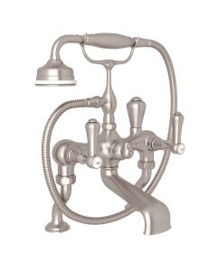 Rohl U.3000LSP/1-STN Georgian Era Perrin & Rowe Exposed Deck Mount Tub Filler With Handshower in Satin Nickel