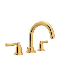 Rohl U.3955LS-EG-2 Holborn Perrin & Rowe 3-Hole Tubular C-Spout Widespread Lavatory Faucet in English Gold
