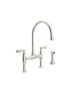 Rohl U.4719L-PN-2 Georgian Era Perrin & Rowe Bridge Kitchen Faucet With Sidespray in Polished Nickel